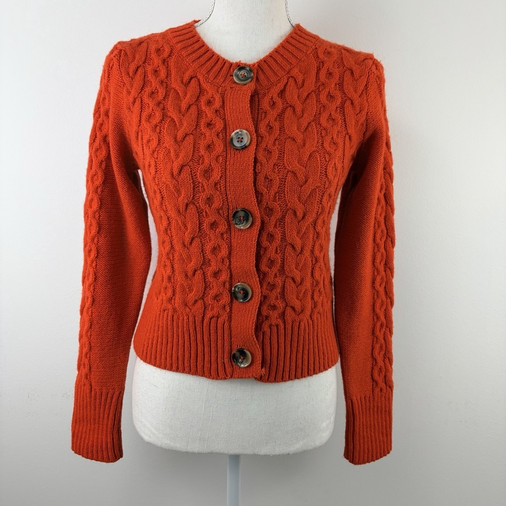Maeve by Anthropologie Orange Cable Knit Button Cardigan Sweater Women's XS
